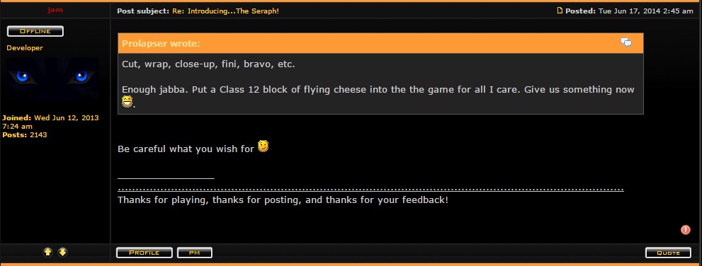 Forums post on the new Seraph