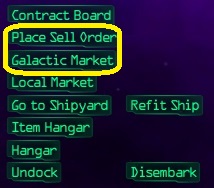 Station Menu - Galactic Market and Place Sell Order
