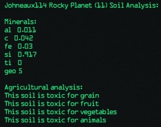 Soil analysis of Geo 5 planet with 92% silicon