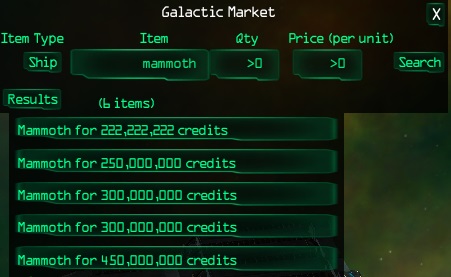 Galactic market. Ship search for Mammoth.